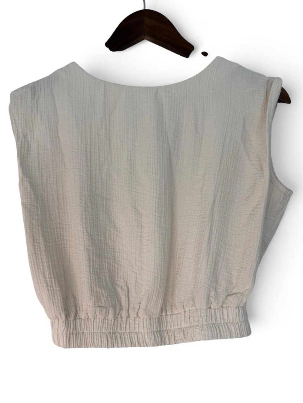 A New Day Cream Gauze High Neck Crop Top Small Coastal Tank Cinched Hem Staple